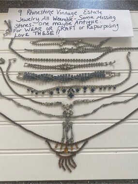 Vintage Rhinestone Layered Necklace Set - Silver Tone with Blue & Amber Accents